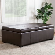 Devon & Claire Berlin Dark Brown Leather Double Flip-Top Storage Ottoman