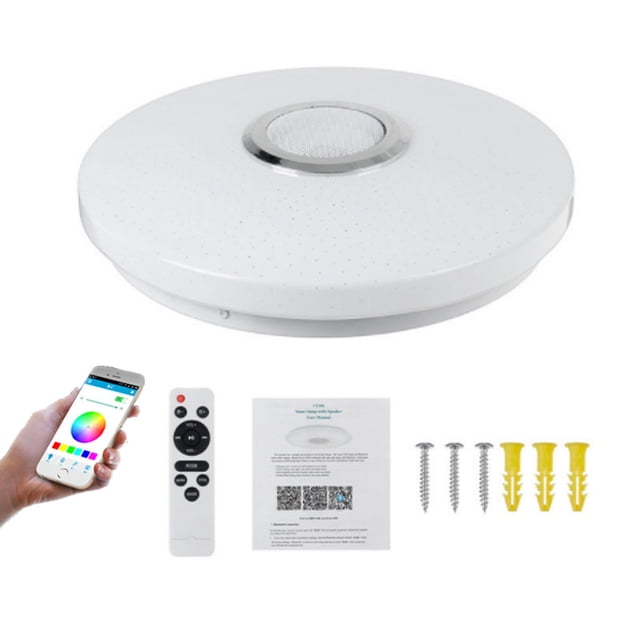 Lámpara de techo con audio Bluetooth, luz led redonda para dormitorio, luz led de colores de 30 cm