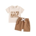 thumbnail image 2 of Aojekbee Baby Boy Half First Birthday Outfits Letter Print Short Sleeve T-Shirts Tops Elastic Waist Shorts 2Pcs Summer Clothes Set, 2 of 10