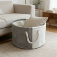 thumbnail image 4 of Fabric Foldable Large Basket, Blanket Basket Living Room, Woven Cotton Rope Storage Bin, Kids Dog Toy Storage Bin Box, Tall Laundry Hamper, Blankets Pillows Organizer Holder, 4 of 6