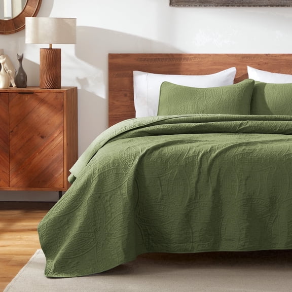 Sleep Zone Ultrasonic Medallion Quilt Set Full/Queen Size, Soft Lightweight All-Season Bedspread Coverlet, Loden Green