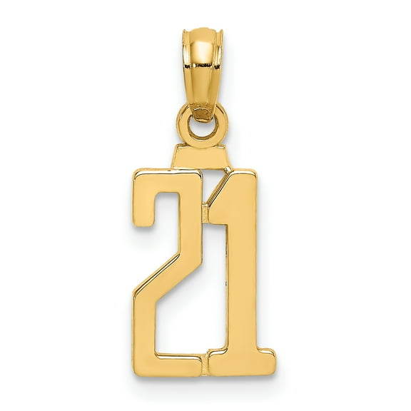 14K Yellow Gold Polished Finished Block Script Design Number 21 Charm Pendant