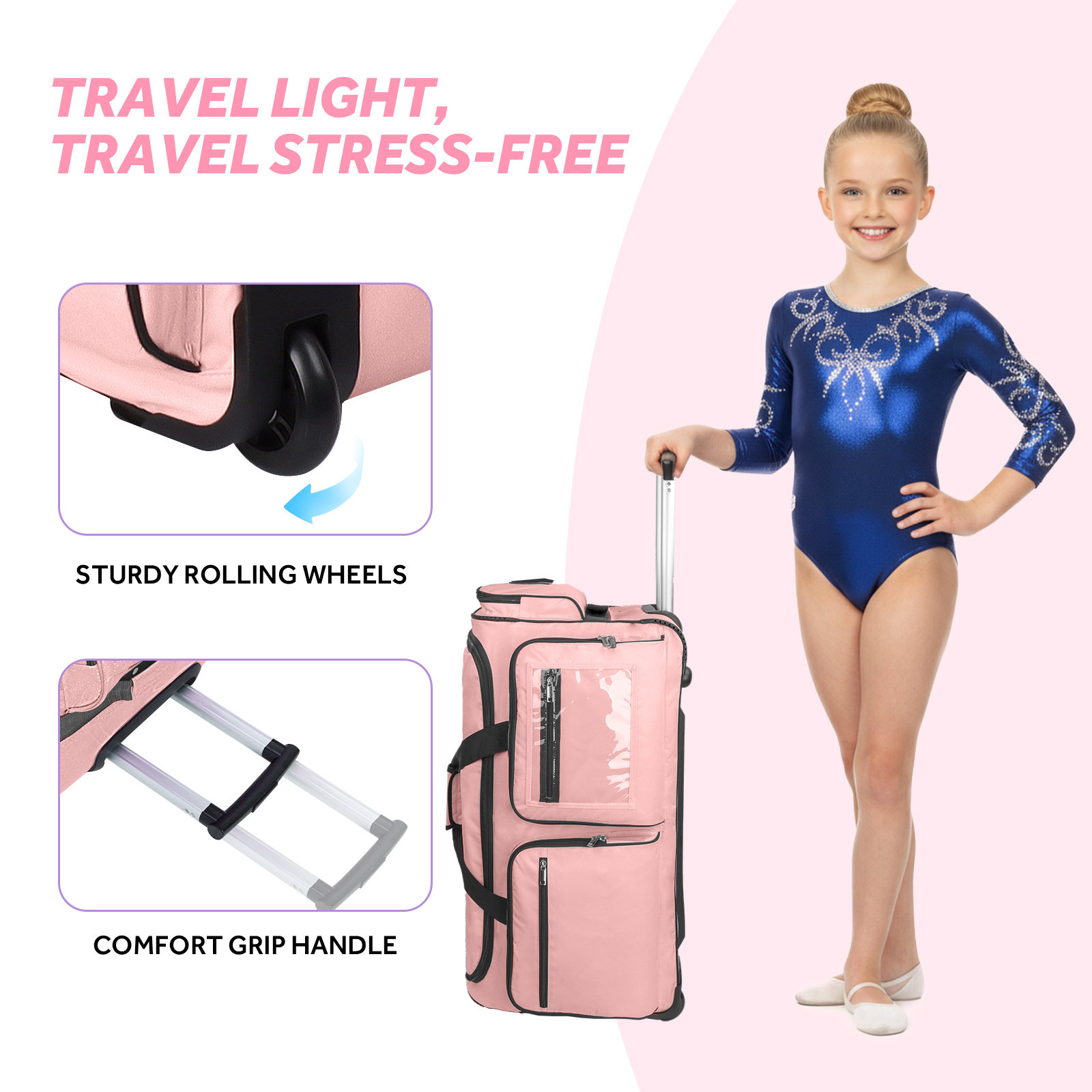 Fegat Dance Bag with Garment Rack - 28"Collapsible Rolling Competition Dance Duffle Bag Lightweight Costume Wheeled Suitcase for Dancers Shows Livestreamer Athletes