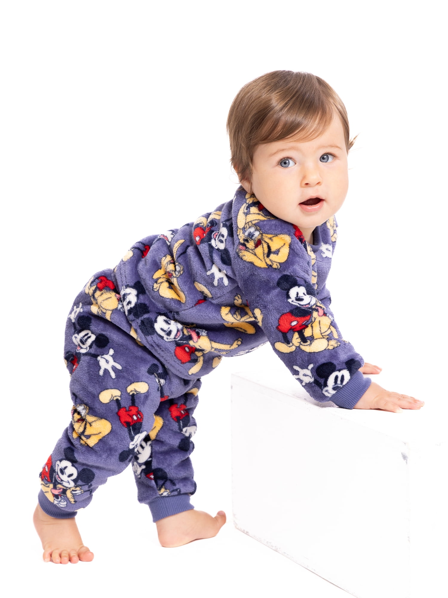 Mickey Mouse Baby Long Sleeve Cozy All Over Print Crewneck Sweatshirt with Matching Jogger Pant, 2-Piece, Sizes 0/3M-24M