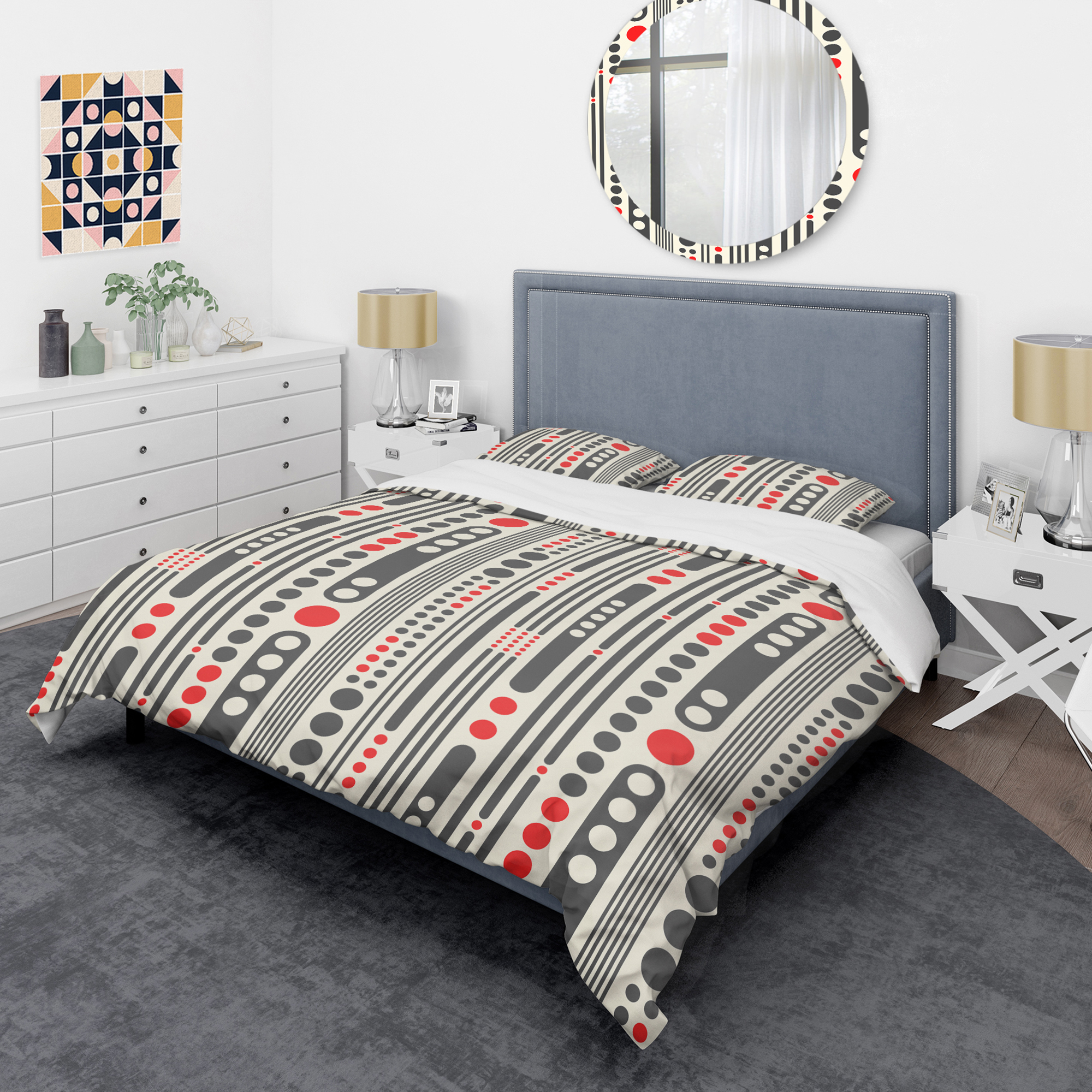 Designart 'Retro Geometrical Abstract Minimal Pattern II' Mid-Century Modern Duvet Cover Set