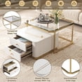 thumbnail image 4 of Modern 2 Pieces White Square Nesting Coffee Table with Drawers & Electroplated gold legs in 27.6'', Metal Frame Cocktail Table, 4 of 8
