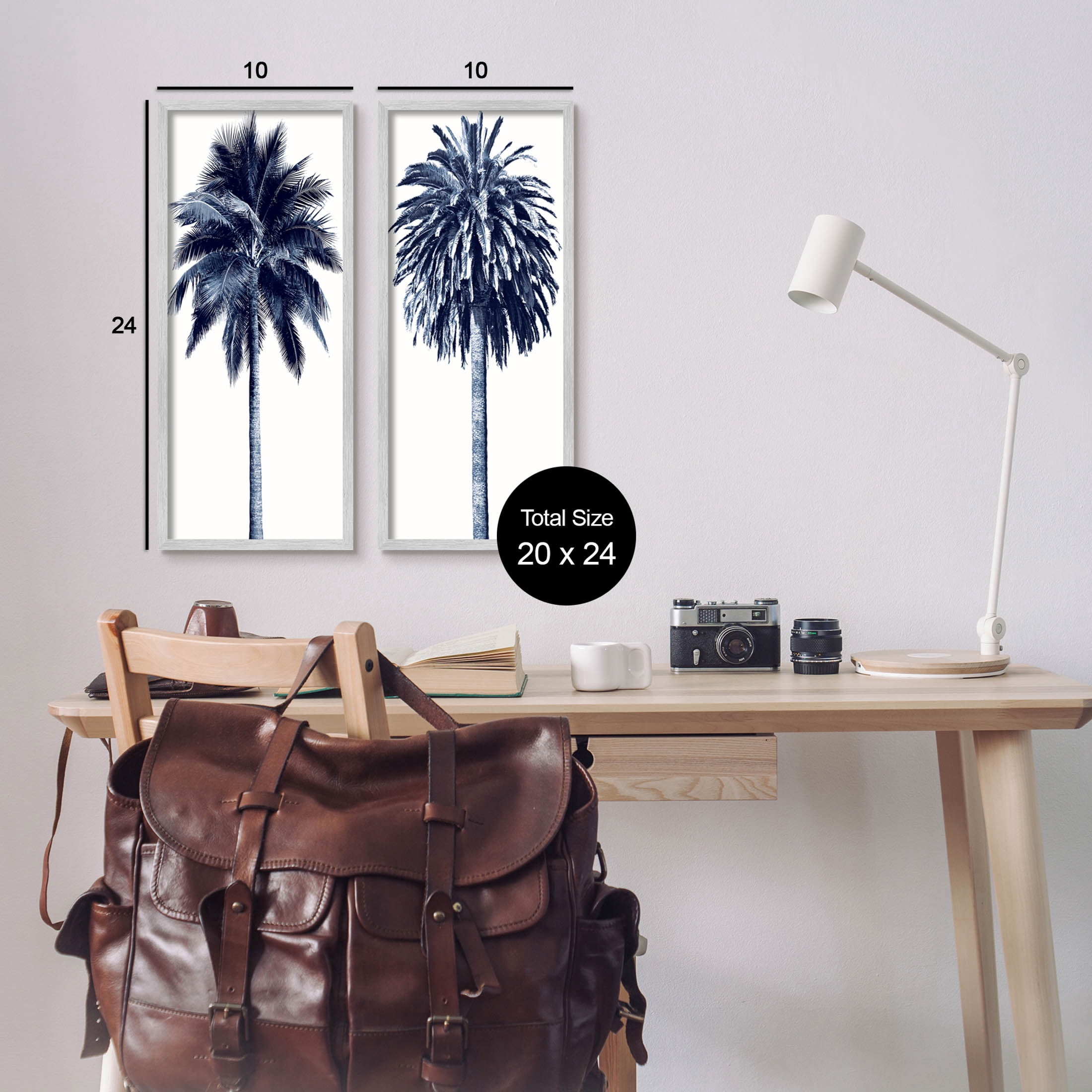 Modern Summer Palms Detailed Nature Botanical & Floral Graphic Art Gray Framed Art Print Wall Art, Set of 2