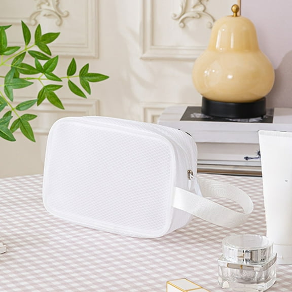 YIKA Storage Bags Multi Functional Storage Bag - Water Resistanted Plastic Clip Mesh Fabric Travel Bag - Handheld Makeup Bag - Toiletry Bag Moving Supplies Travel & Office Storage White