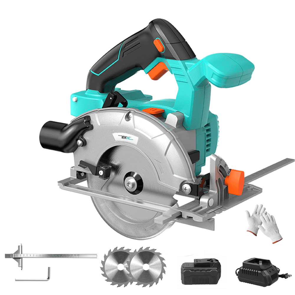 NEWONE 20V Cordless Circular Saw 5000RPM Rotating Speed 5 inch Blade Adjustable Cutting Depth 45°/90° with 2.0Ah Battery and Charger Brushless Circular Saw