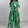 thumbnail image 5 of THDHVS 2 Piece Sets for Women,Womens Outfits,Bohemia 2 Piece Outfits Caftans for Women V Neck Long Cardigan Cover Up Wide Leg Pants Sets Plus Size Green 2XL, 5 of 8