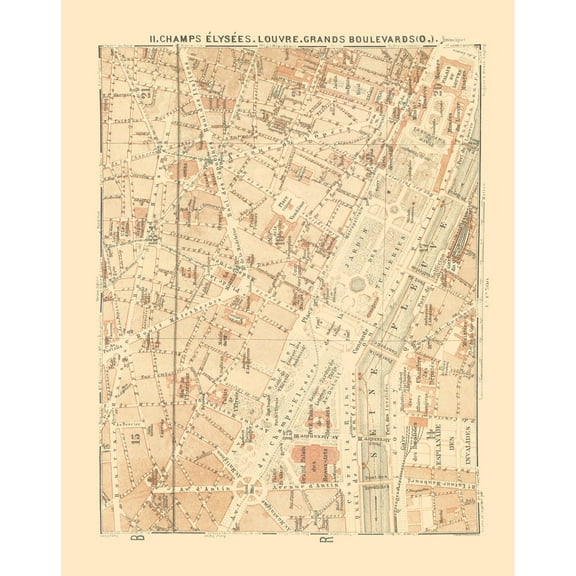 Historic Map - Paris France Champs Elysees Louvre - Baedeker 1911 - WallArt