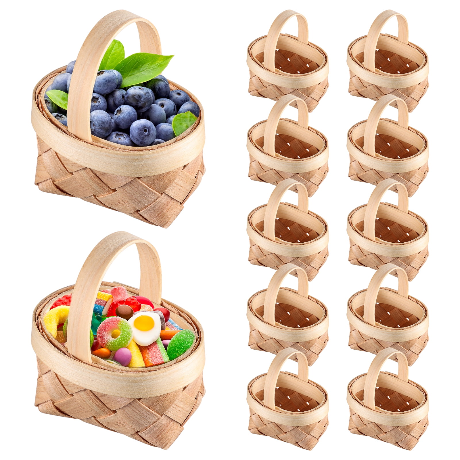 Abaodam 12 Pcs Small Wooden Basket Small Gift Basket Party Candy Baskets  Party Favors Baskets Small Tiny Baskets for Craft Little Picnic Basket Wood