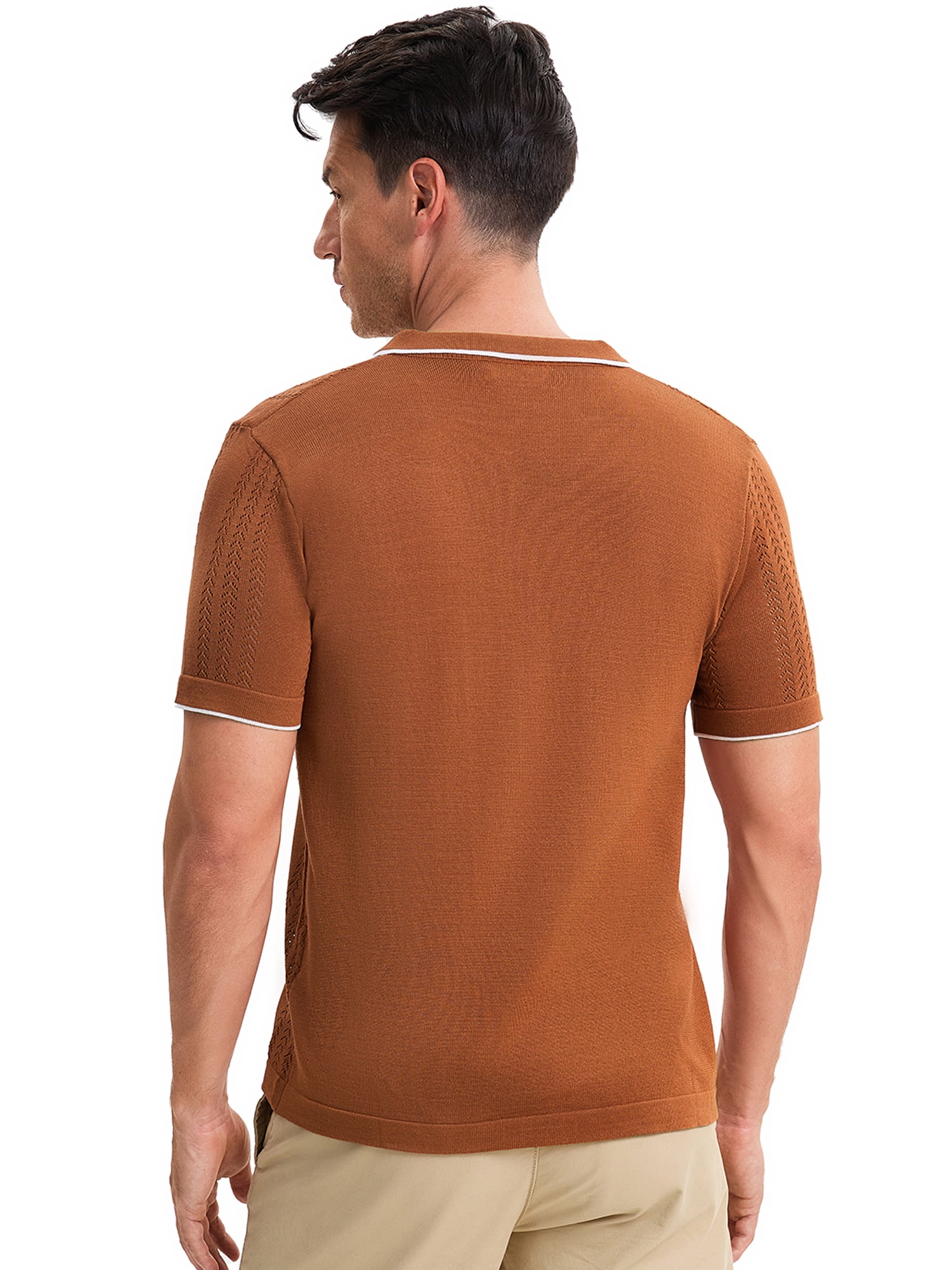 DARING DIVA Men's Knit Button Down Casual Vintage Short Sleeve Polo Shirt XXL Brown
