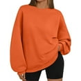 thumbnail image 2 of dGslk Women's Oversized Crewneck Sweatshirt Long Sleeve Pullover Soft Loose Fit Casual Solid Color Top for Fall Winter Saffron XL, 2 of 4