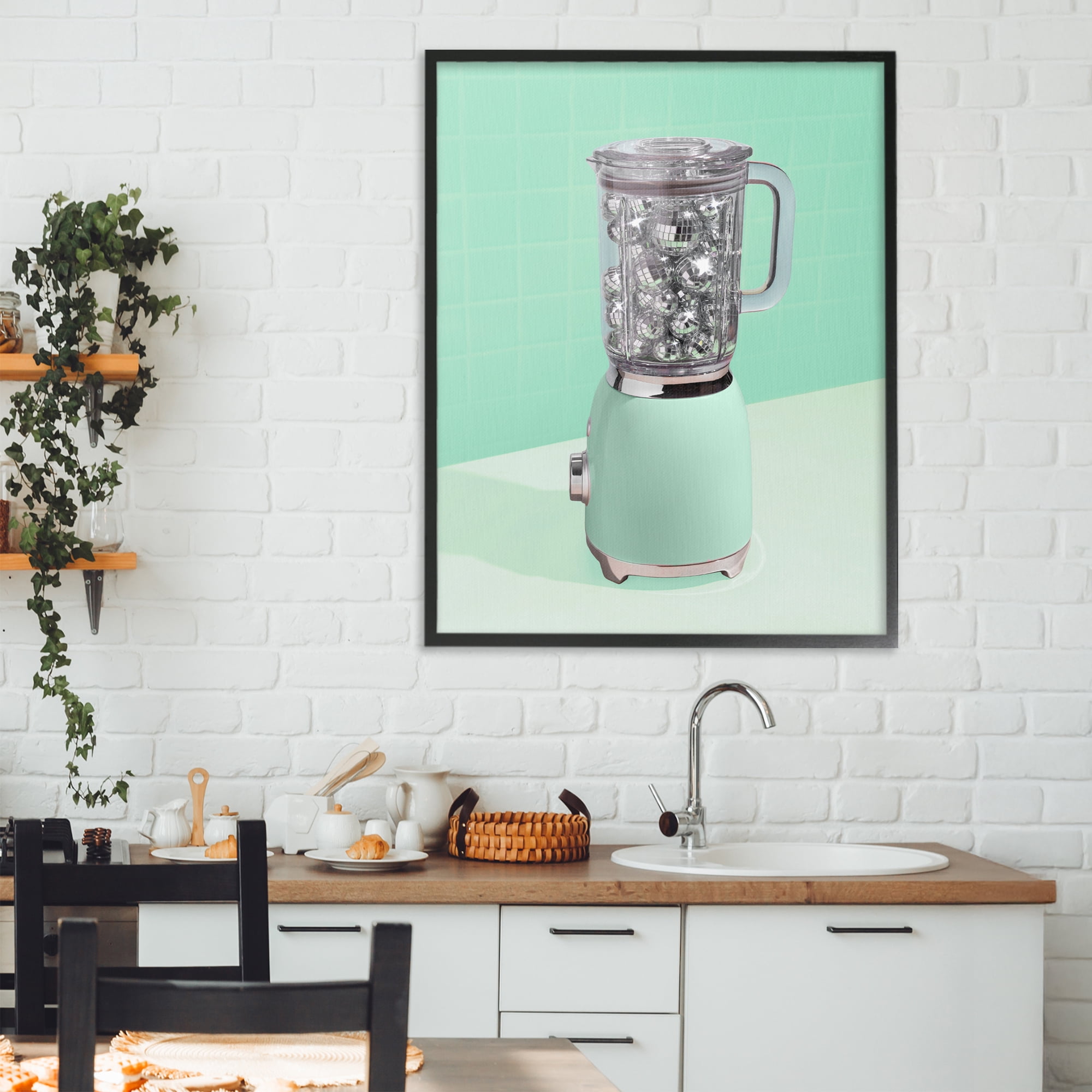 Stupell Industries Disco Drink Blender over Green Black Framed Giclee Art, design by LISH Creative