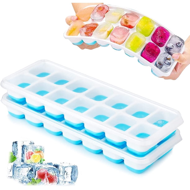Bandeja de cubitos de hielo de silicona de 2 piezas con tapa, ahorro de espacio, apilable, certificado LFGB y libre de BPA, bandeja de cubitos de hielo cuadrada de fácil extracción Vhermosa ZYY-0310