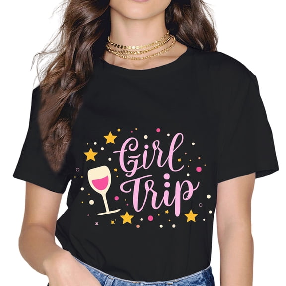 Girls Trip Pink Print Wine Glasses T-Shirt