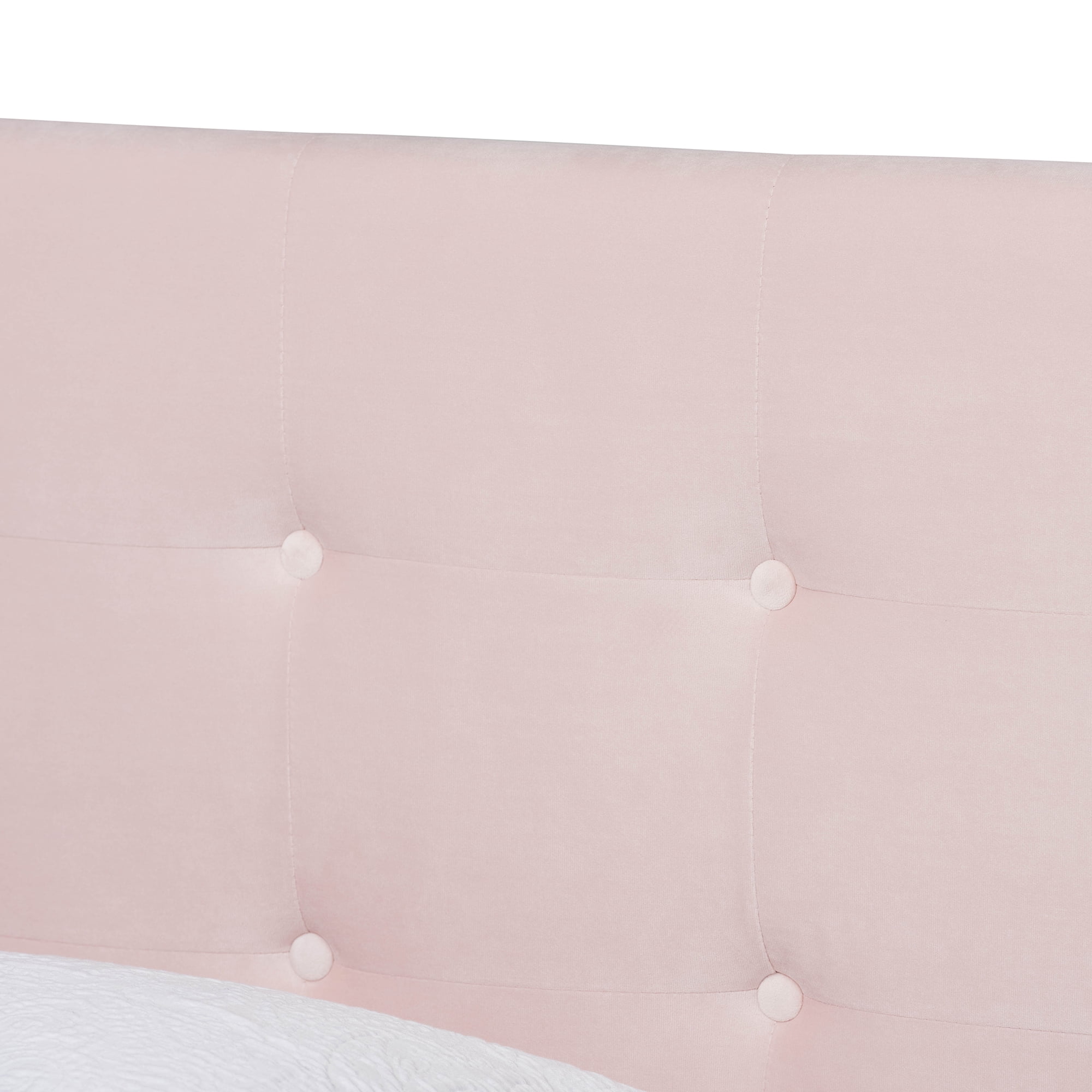 Baxton Studio Caprice Contemporary/Modern Velvet Tufted Panel Bed, Twin, Light Pink/Black