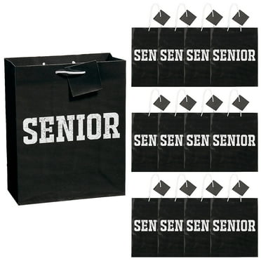 7 1/2" x 3 1/2" x 9" Medium Senior Class Paper Gift Bags with Tag - 12 Pieces