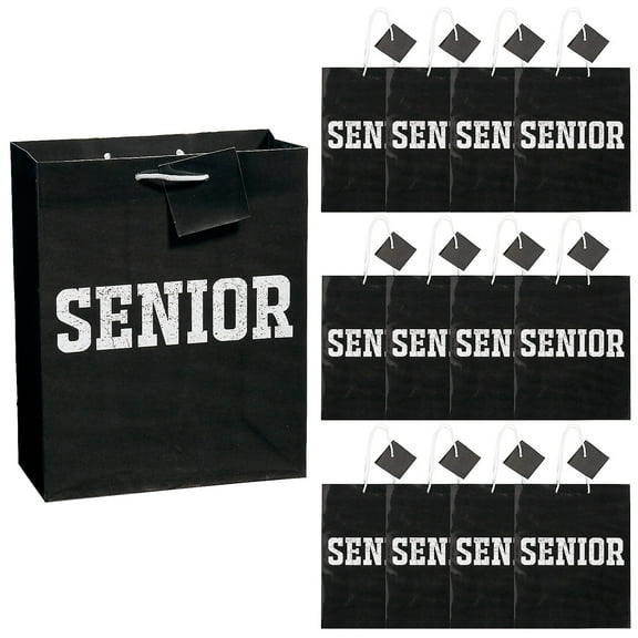 7 1/2" x 3 1/2" x 9" Medium Senior Class Paper Gift Bags with Tag - 12 Pieces