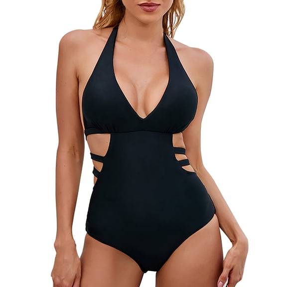 Daznico Women's Halter Cutout One-Piece Swimsuit - Deep V Slim-Fit Bathing Suit with Side Cutouts, Stylish Beach & Pool Swimwear,One-piece Swimsuits,XXL