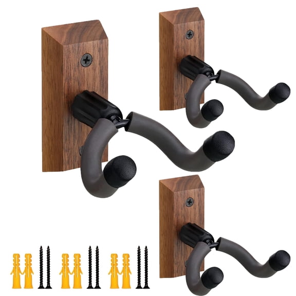 Guitar Wall Stand, Black Walnut U-Shaped Guitar Hanger Holder, Wall Mount Guitar Rack for Acoustic Guitar, Electric Guitar, Bass Guitar, 3 Pack