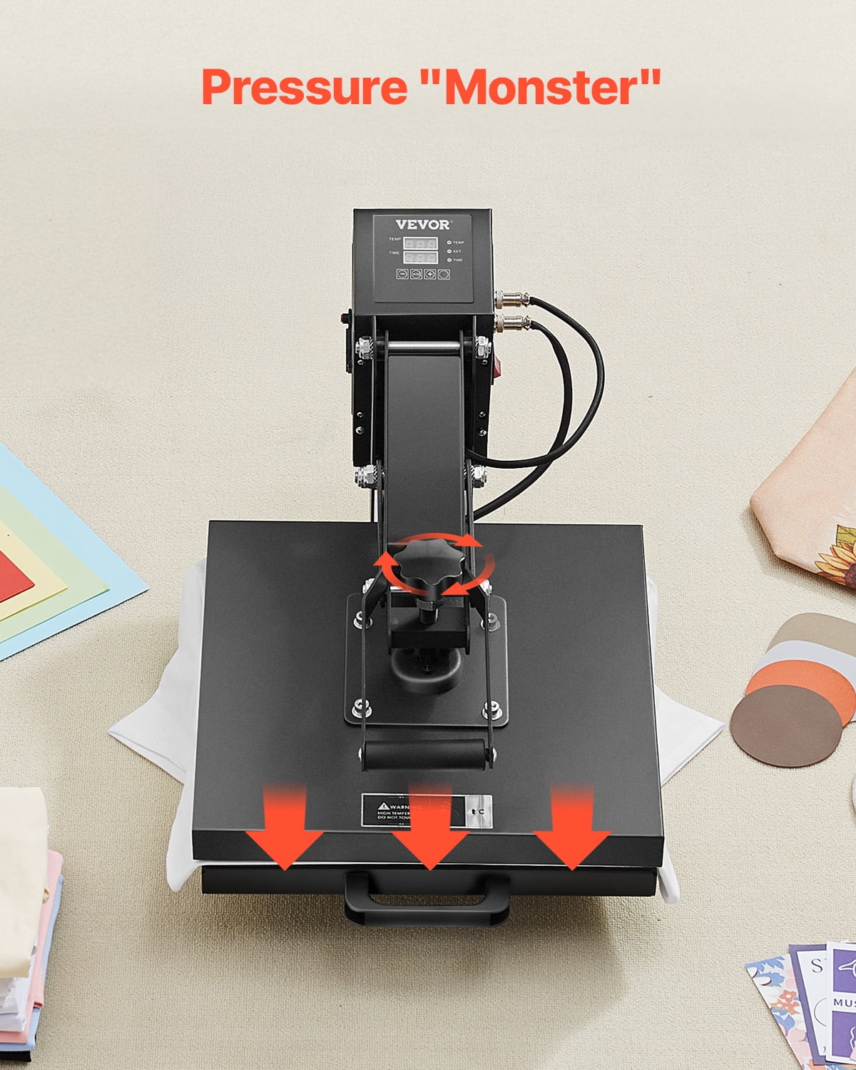 VEVOR Heat Press,15 x 15 inch Heat Press Machine for T-shirts, Fast and Even Heating, Easy to Use, High Pressure for Digital Industrial-Quality Sublimation Printer for Transfer Vinyl, T-shirt, Black