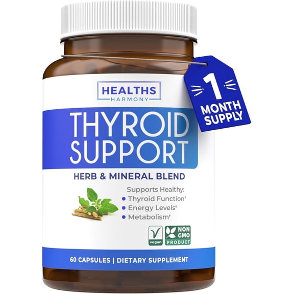 Healths Harmony Thyroid Supplement with Iodine, Thyroid Support for Women and Men, 60 Capsules