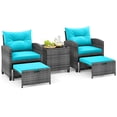 thumbnail image 2 of Costway 5 Piece Patio Rattan Furniture with 2 Ottomans & Tempered Glass Coffee Table Turquoise + Mix Gray, 2 of 10