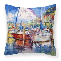 Tree Boats Sailboats Fabric Decorative Pillow
