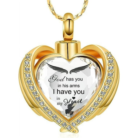 Angel Wing Heart Urn Necklace for Ashes Crystal Cremation Jewelry Birthstone Memorial Lockets Keepsake Pendant Urn Lockets