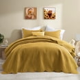 thumbnail image 2 of Ameha Pack of 2 Leaf Embossed Reversible 2 Quilt Set with 4 Pillow Shams Ultra Soft Microfiber Bedding Set California king Ochre, 2 of 8
