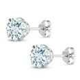 thumbnail image 3 of Gem Stone King 1.50 Cttw Sky Blue Aquamarine Stud Earrings for Women Men | 18K White Gold | Gemstone Birthstone | Round 6MM, 3 of 5