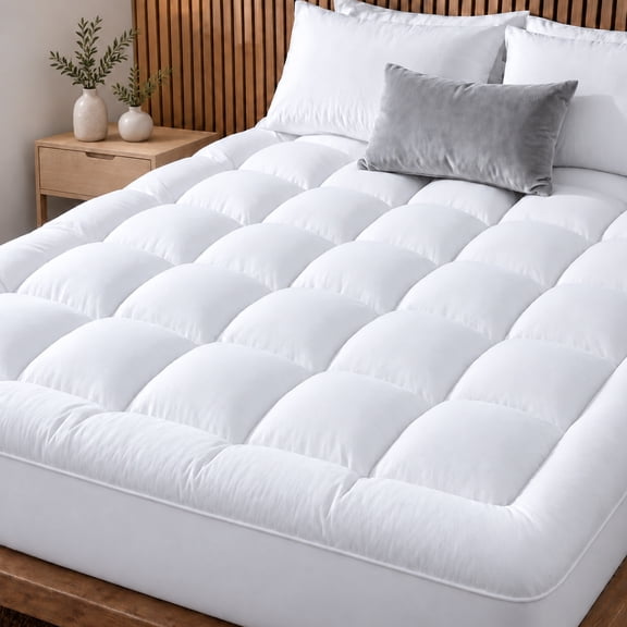 COOKEY Queen Mattress Pad, Quilted Pillow Top Mattress Topper with 400GSM Polyester Filling, Soft Breathable Bed Pad with Deep Pocket, 60 x 80 Inches, White