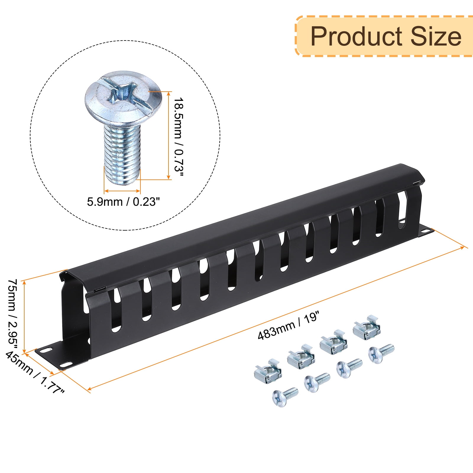 Uxcell 1U 19 Inch Cable Management, 1 Pack 12 Slot Horizontal Rack Mount Wire Organizer, Black