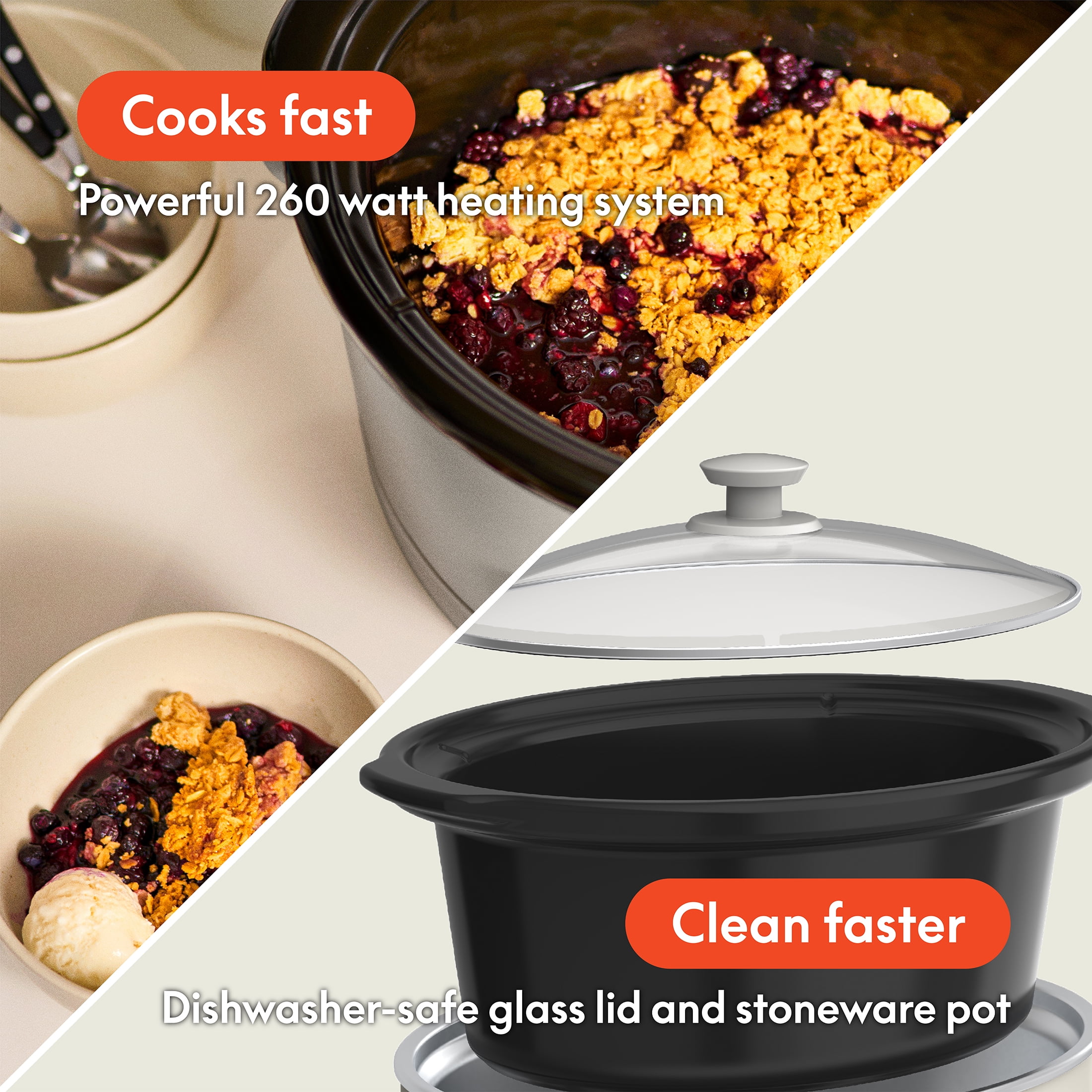bella 6 Qt Digital Programmable Slow Cooker with Ceramic Nonstick Coating, Adjustable Temperature & Cooking Time, Dishwasher Safe Pot & Tempered Glass Lid, Oatmilk