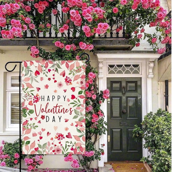 Valentines Day Garden Flag, Happy Valentine''s Day Love Flags 12.5x18 Inch Double Sided Burlap Yard Flag Holiday Seasonal Anniversary Wedding Outdoor Outside Decoration