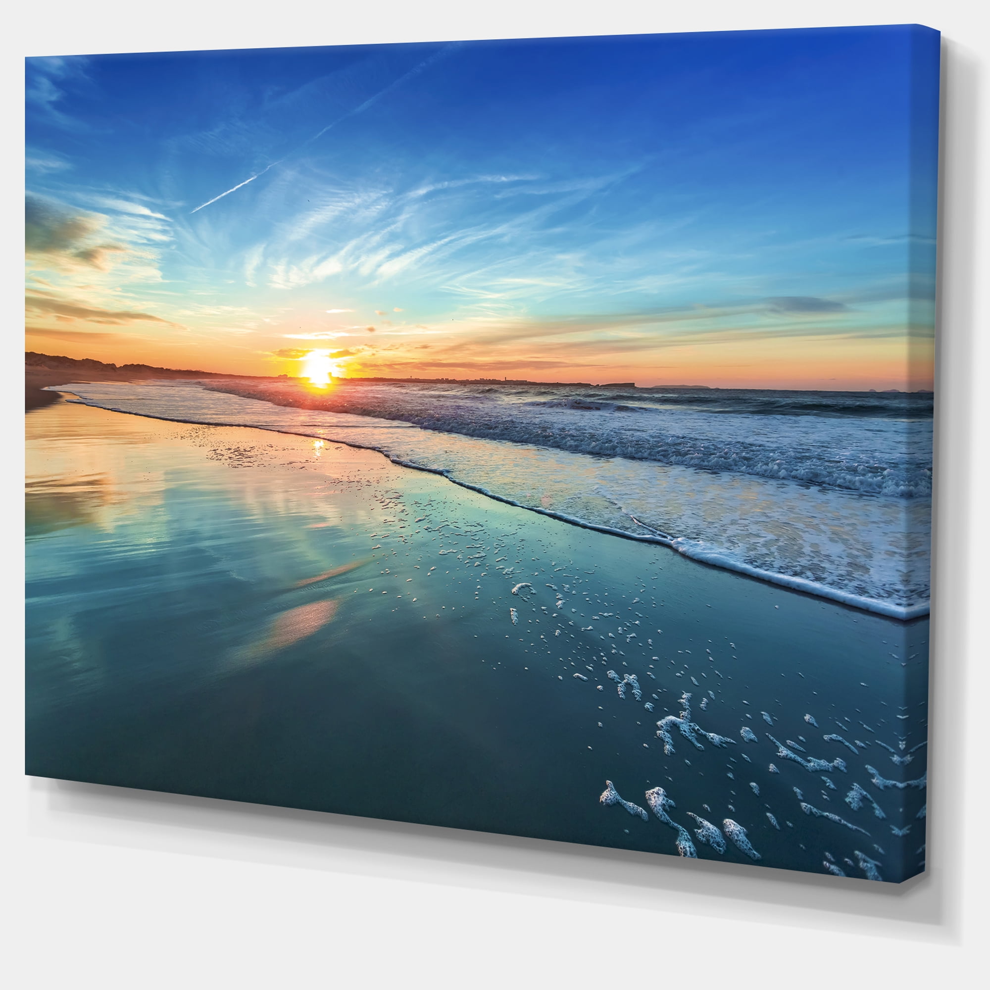 Sunset Beach Boat Seascape SINGLE CANVAS WALL ART Box Framed 
