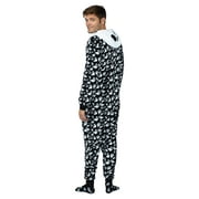 Holiday Matching Couples Costume Pajama Onesie With Socks and Mask, Ghost, Devil, and Skeleton, Black Ghost (Men), Size: S