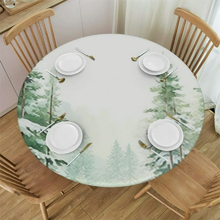 

Patifu Trees Snow Watercolor Round Table Cover Stain Resistant Washable Indoor Outdoor Tablecloth Kitchen Dining Wedding Parties Picnic Camping 100% Polyester Fiber 38-42