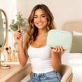 thumbnail image 2 of Partheme Striped Seersucker Cosmetic Makeup Bag, Large Travel Toiletry Organizer Preppy Storage Pouch Toiletry Stripe Makeup Bag for Women, Mint Green, 2 of 6