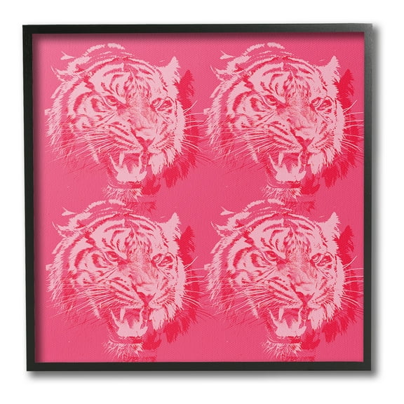 Stupell Industries Pink Roaring Tigers Animals & Insects Painting Black Framed Art Print Wall Art, 12 x 12