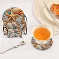 thumbnail image 5 of 6 Pcs Drink Coasters Sets with Holder Pads Cotton Cup Heat-Resistant Hot Mats for Table Protection Starfish and Seashells, 5 of 7