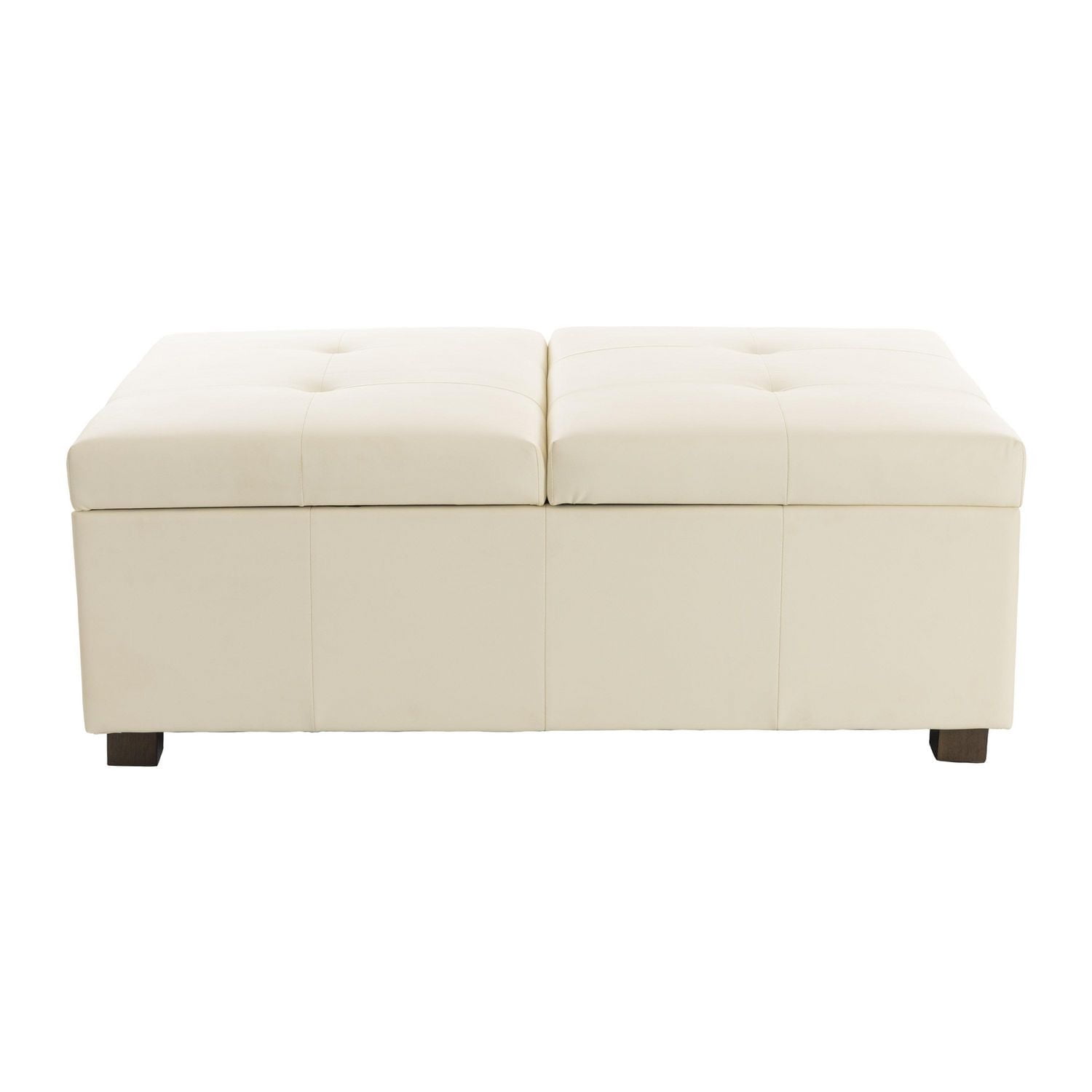 Pouf de rangement double de luxe CorLiving Antonio en similicuir de qualité supérieure avec pieds en bois
