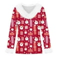 thumbnail image 3 of Women's Christmas V-Neck Sweater with Snowflake Print and Faux Fur Trim, Long Sleeve Festive Pullover, 3 of 4