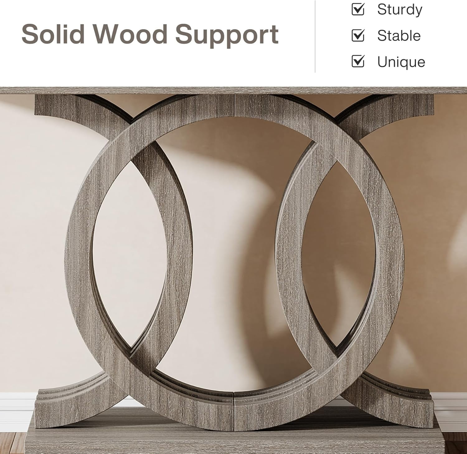 Finmind 55" Console Table with Geometric Wood Base, Modern Entryway Table, Gray