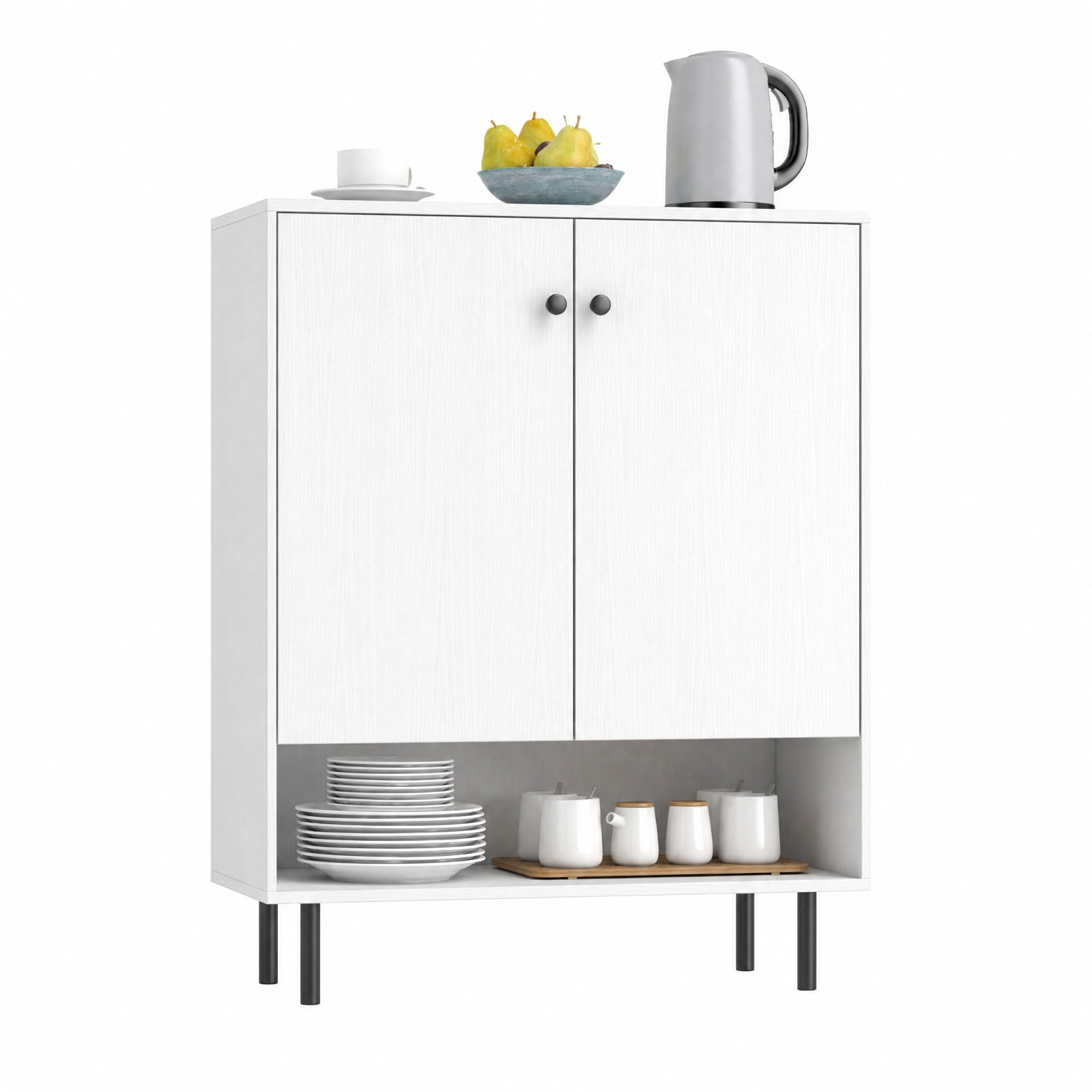 Furnibear 2-Door Sideboard Buffet Cabinet Kitchen with Adjustable Shelf for Kitchen Dining Living Room Buffet Storage Server, White