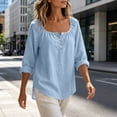 thumbnail image 4 of Neewe Womens Solid Color Shirts Cotton Linen 3/4 Sleeve Dress Shirts Casual Summer Tops Comfy Daily Outfits, 4 of 7