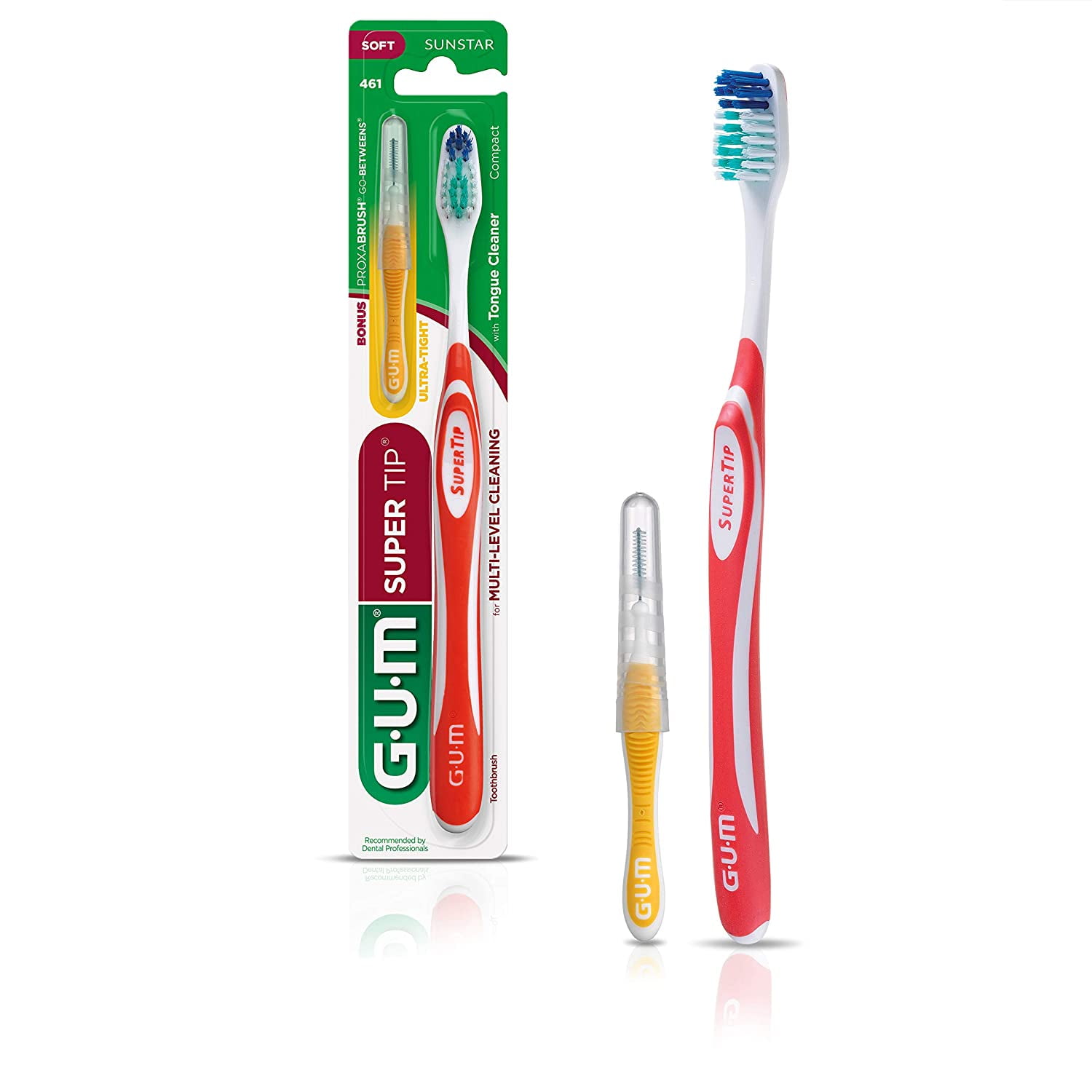 Sunstar Gum Super Tip Toothbrush Soft Compact with Soft Picks, 1 Ea
