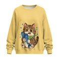 thumbnail image 4 of SCRAWLGOD Cat Fish Print Yellow Women's Sweatshirts with Pockets Long Sleeve Crew Neck Drop Shoulder Sweatshirt Cozy Fall Casual Clothes Oversized Soft Tops, XXL, 4 of 7